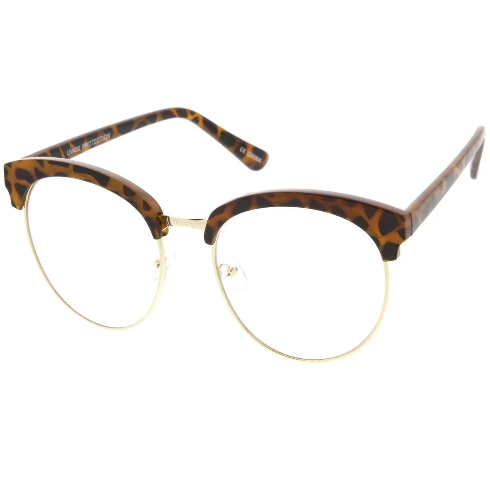 Leopard Print Half Frame Glasses Clear Lens UV400 Protection Classic Retro Gafas